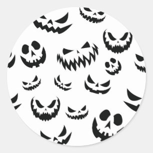 Jack O Lantern Pumpkin Face Black and White Classic Round Sticker
