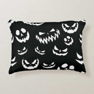 Jack O Lantern Pumpkin Face Black and White Decorative Cushion