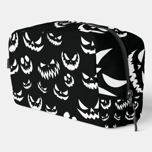 Jack O Lantern Pumpkin Face Black and White Dopp Kit (Right Corner)