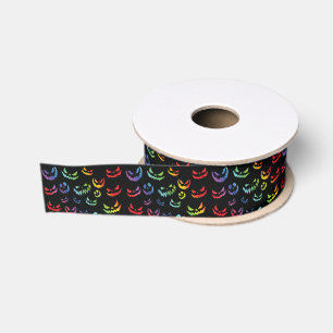 Jack O Lantern Pumpkin Face Black and White Grosgrain Ribbon