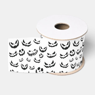 Jack O Lantern Pumpkin Face Black and White Grosgrain Ribbon