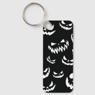 Jack O Lantern Pumpkin Face Black and White Key Ring