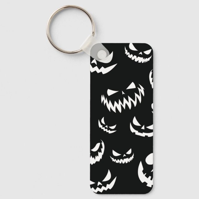 Jack O Lantern Pumpkin Face Black and White Key Ring (Front)