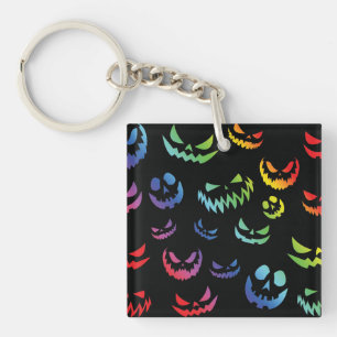 Jack O Lantern Pumpkin Face Black and White Key Ring