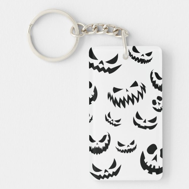 Jack O Lantern Pumpkin Face Black and White Key Ring (Front)