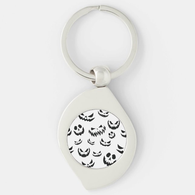 Jack O Lantern Pumpkin Face Black and White Key Ring (Front)