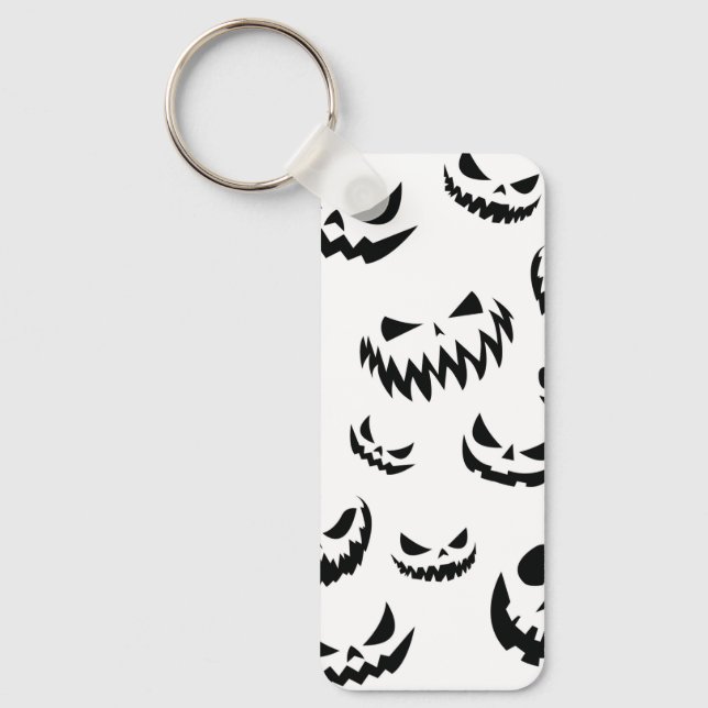 Jack O Lantern Pumpkin Face Black and White Key Ring (Front)