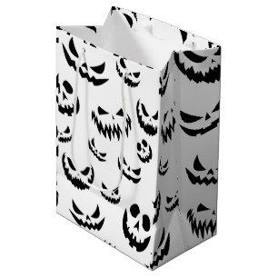 Jack O Lantern Pumpkin Face Black and White Medium Gift Bag