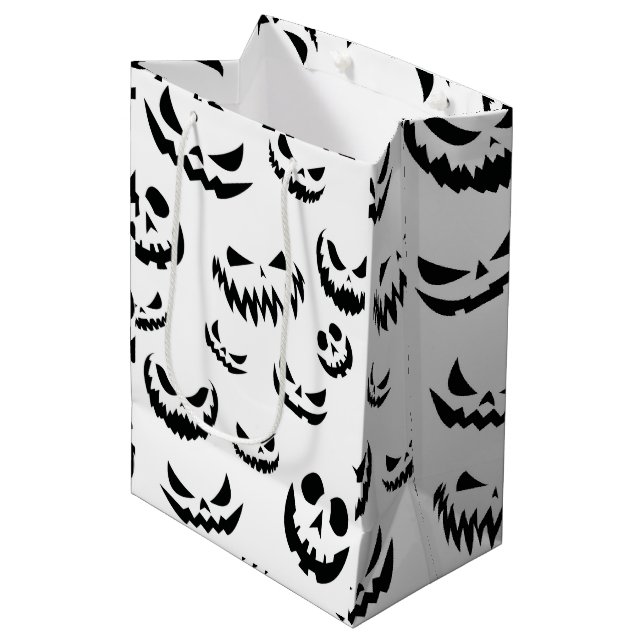 Jack O Lantern Pumpkin Face Black and White Medium Gift Bag (Front Angled)