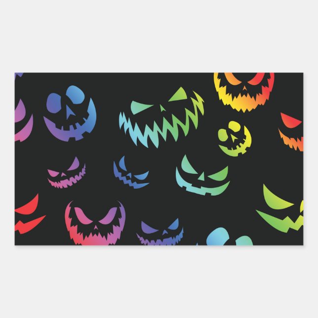Jack O Lantern Pumpkin Face Black and White Rectangular Sticker (Front)