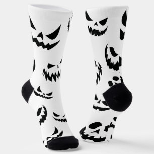 Jack O Lantern Pumpkin Face Black and White Socks