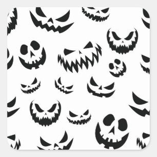 Jack O Lantern Pumpkin Face Black and White Square Sticker