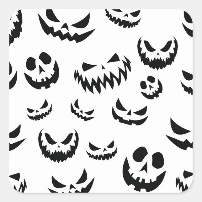 Jack O Lantern Pumpkin Face Black and White Square Sticker (Front)