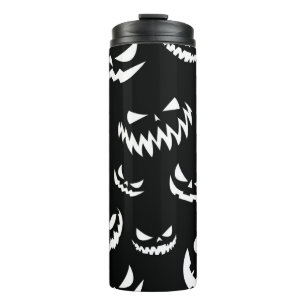 Jack O Lantern Pumpkin Face Black and White Thermal Tumbler