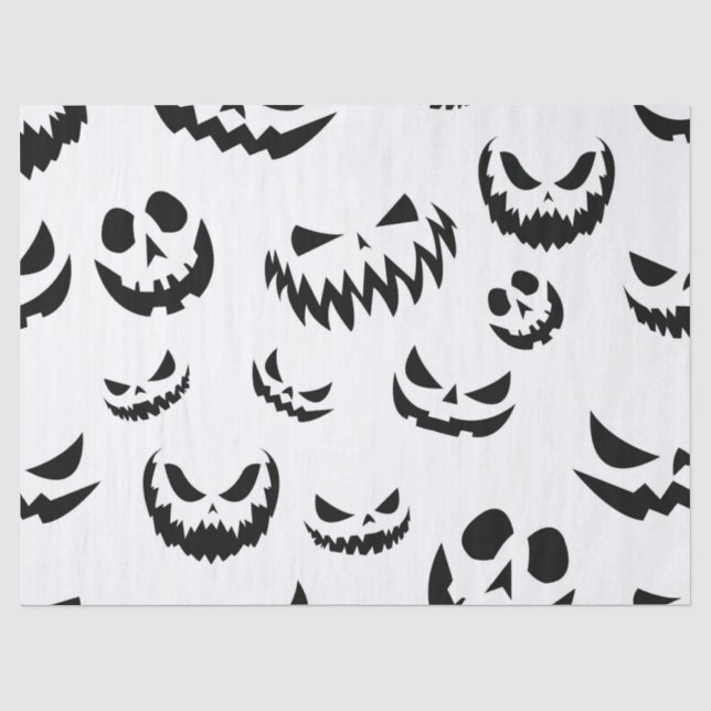 Jack O Lantern Pumpkin Face Black and White Tissue Paper (Front)