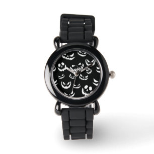 Jack O Lantern Pumpkin Face Black and White Watch