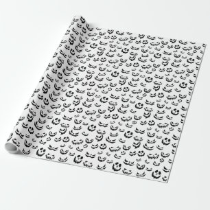 Jack O Lantern Pumpkin Face Black and White Wrapping Paper