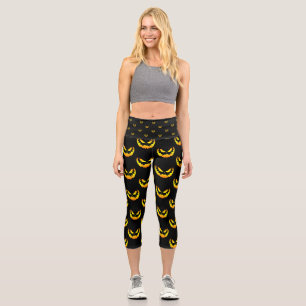Jack O Lantern Pumpkin Face Gradient Capri Leggings
