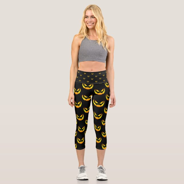 Jack O Lantern Pumpkin Face Gradient Capri Leggings (Front)