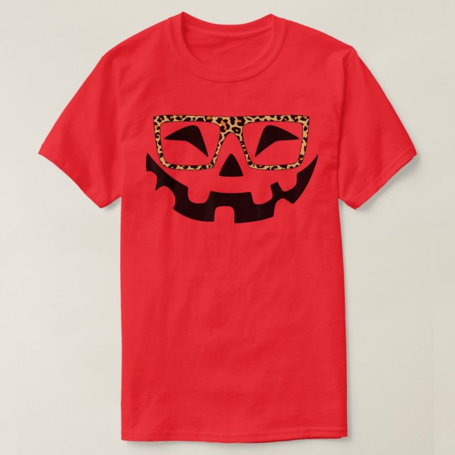 Jack O Lantern Pumpkin Face Halloween Cute Leopard T-Shirt (Design Front)