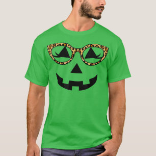Jack O Lantern Pumpkin Face Hallowen Leopard  T-Shirt