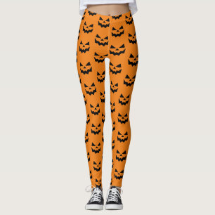 Jack-o-lantern pumpkin face Orange and Black Leggings