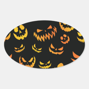 Jack O Lantern Pumpkin Face Oval Sticker