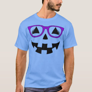 Jack O Lantern Pumpkin Face Purple Glasses Lashes T-Shirt
