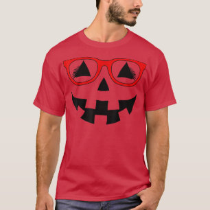 Jack O Lantern Pumpkin Face Red Glasses Lashes Hal T-Shirt