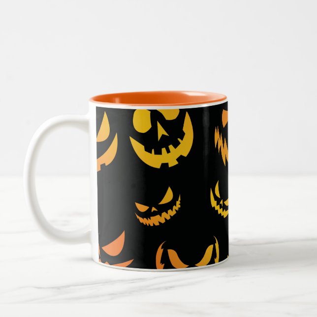 Jack O Lantern Pumpkin Face Two-Tone Coffee Mug (Left)