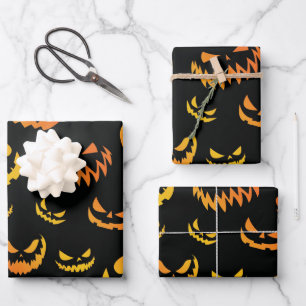 Jack O Lantern Pumpkin Face Wrapping Paper Sheet