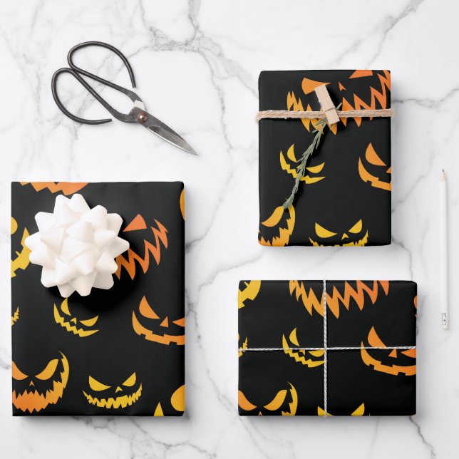 Jack O Lantern Pumpkin Face Wrapping Paper Sheet (Front)