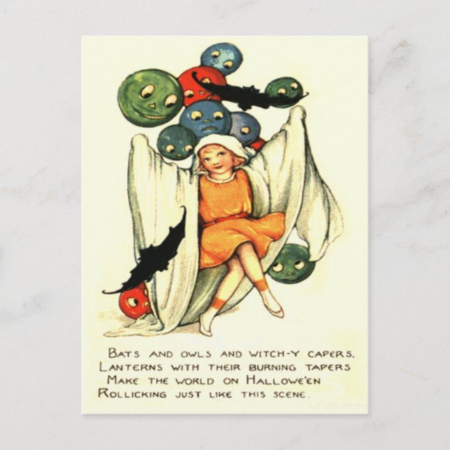 Jack O Lantern Pumpkin Ghost Girl Postcard (Front)