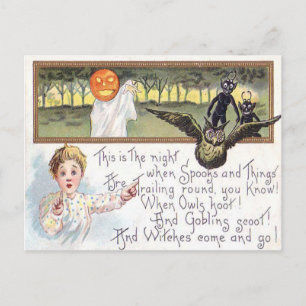 Jack O' Lantern Pumpkin Ghost Owl Goblin Postcard