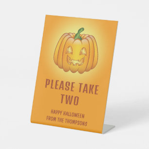 Jack-o'-Lantern Pumpkin Halloween Candy Bowl Note Pedestal Sign