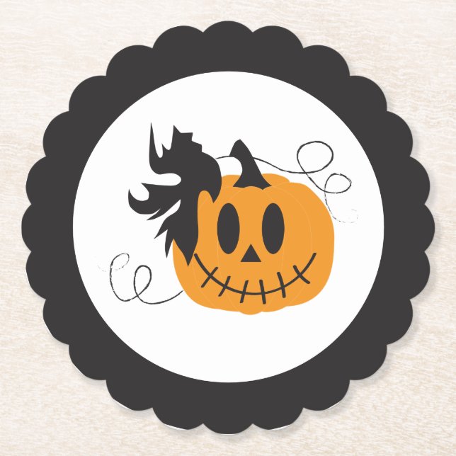 Jack O Lantern Pumpkin Halloween Orange Black Paper Coaster (Front)