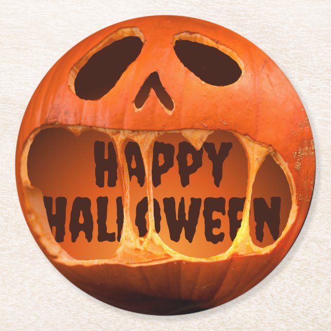 Jack o lantern pumpkin Halloween party Round Paper Coaster (Front)