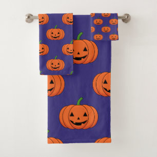 Jack-O'-Lantern Pumpkin Halloween Pattern Bath Towel Set