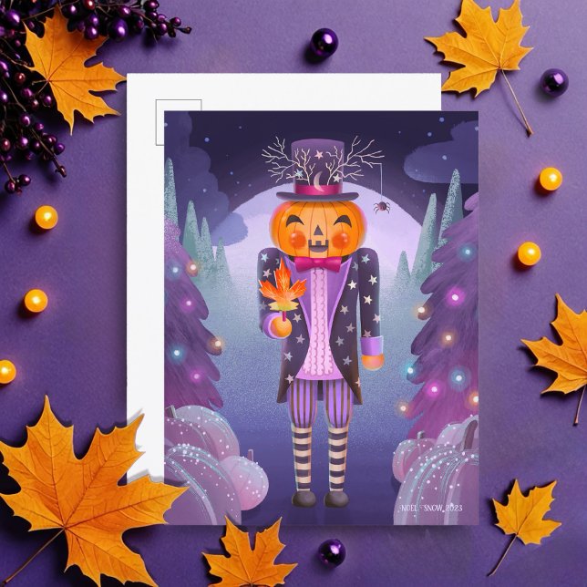 Jack-o'-lantern Pumpkin Nutcracker Purple Postcard (Creator Uploaded)
