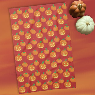 Jack-o-Lantern Pumpkin Pattern Kitchen Towel