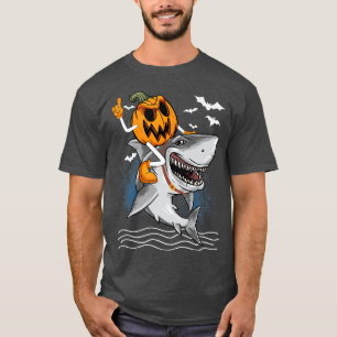 Jack O Lantern Pumpkin Riding Shark Halloween Cost T-Shirt