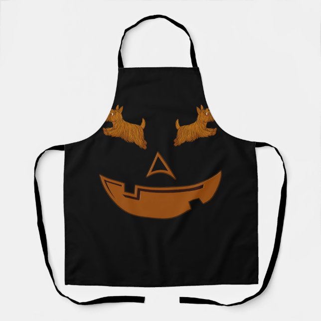 Jack O Lantern Pumpkin Scottie Dog Lover Halloween Apron (Front)