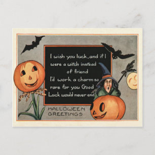 Jack O Lantern Pumpkin Witch Bat Owl Postcard