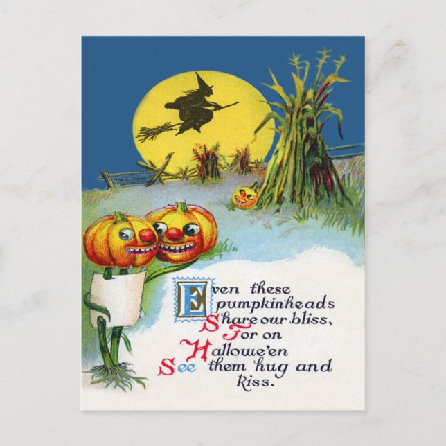 Jack O Lantern Pumpkin Witch Full Moon Haystack Postcard (Front)