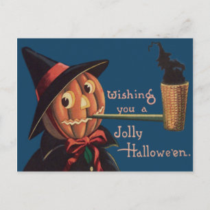 Jack O' Lantern Pumpkin Witch Pipe Postcard