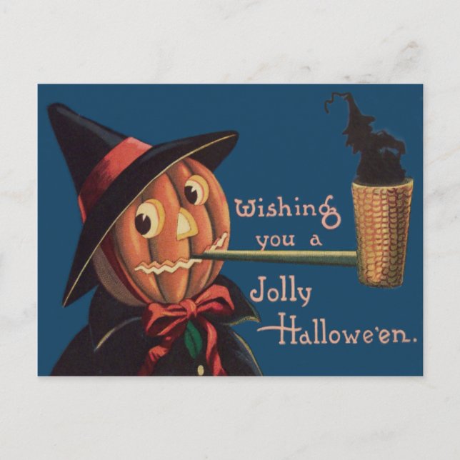 Jack O' Lantern Pumpkin Witch Pipe Postcard (Front)