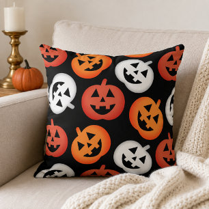 Jack O Lantern Pumpkins Black Halloween Cushion