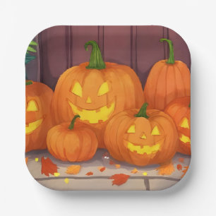 Jack-O-Lantern Pumpkins Halloween Party Paper Plate