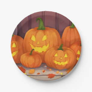 Jack-O-Lantern Pumpkins Halloween Party Paper Plate