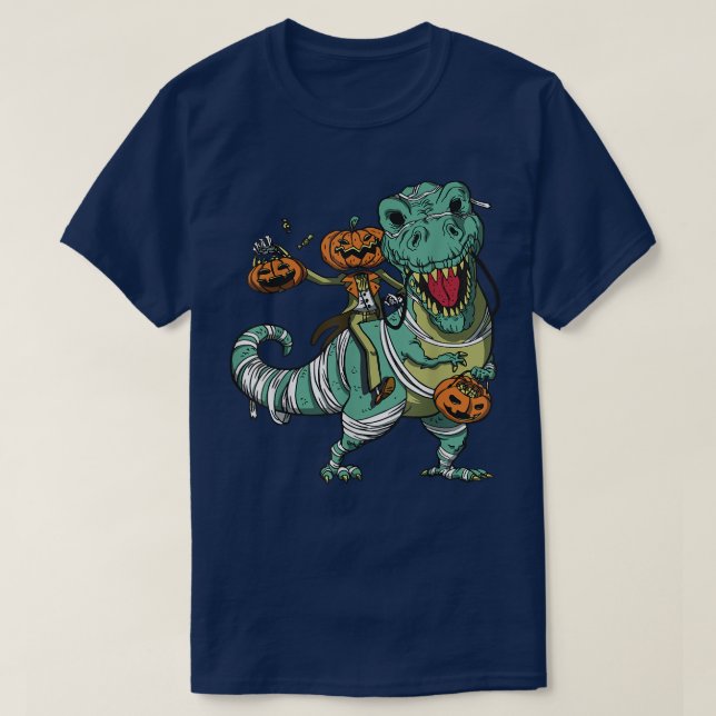 Jack O Lantern Riding Mummy Dinosaur T re Hallowee T-Shirt (Design Front)